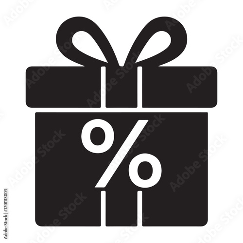 Black silhouette of a gift box with a percentage symbol indicating a discount or sale
