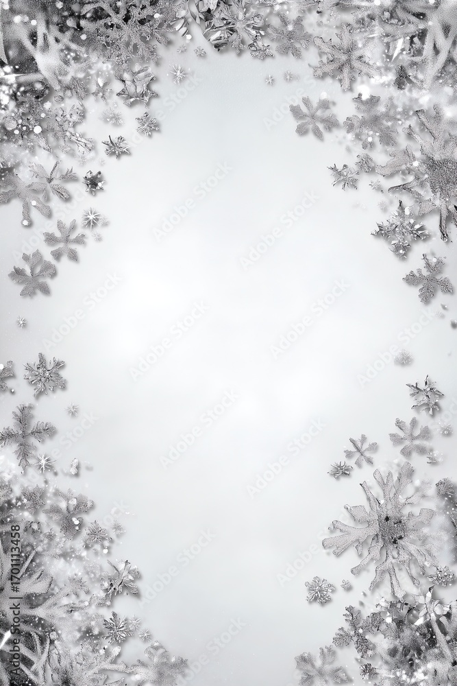 Obraz premium Delicate silver snowflakes on a soft gray background