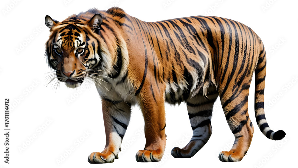 Fototapeta premium Majestic Bengal Tiger Standing Proud in Lush Green Wilderness with Striking Fur Patterns