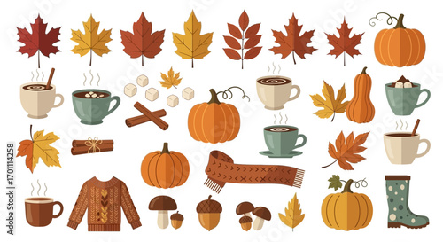 Autumnal Collection of Seasonal Elements and Cozy Beverages