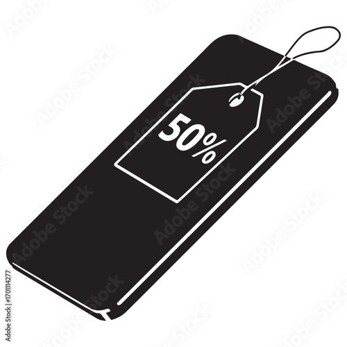 Smartphone with a fifty percent off sale tag attached