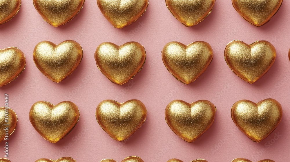 Obraz premium Golden hearts pattern on a pink background