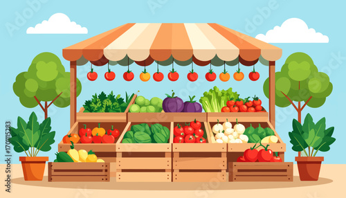 Vibrant Farmers Market Stall with Fresh Produce