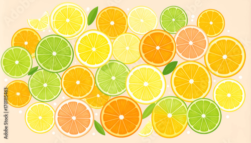 Vibrant Citrus Slices Pattern - Fresh Orange, Lemon, and Lime Slices for Healthy Lifestyle and Refreshing Designs
