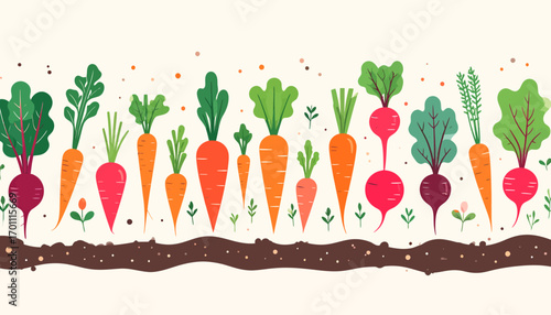 Vibrant Assortment of Fresh Root Vegetables Growing in Rich Soil - Healthy Eating and Organic Gardening Concept