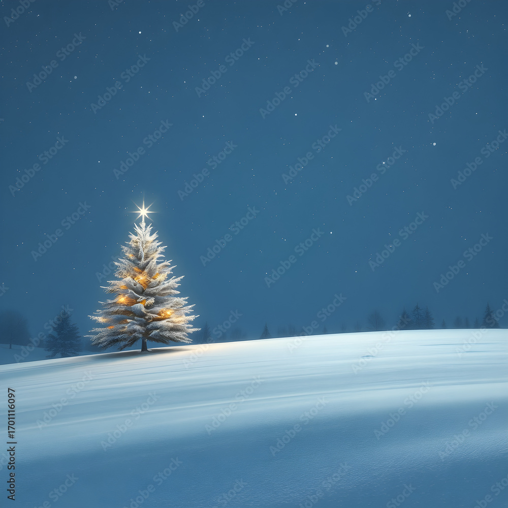 Fototapeta premium Snow covered Christmas tree under moonlight