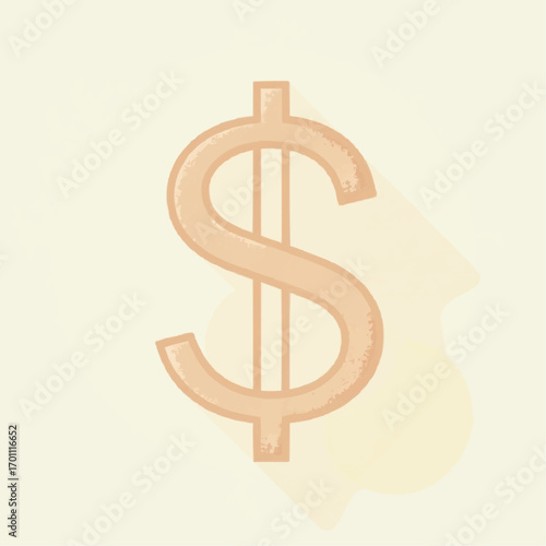 Simple dollar sign illustration with a shadow effect on a light background