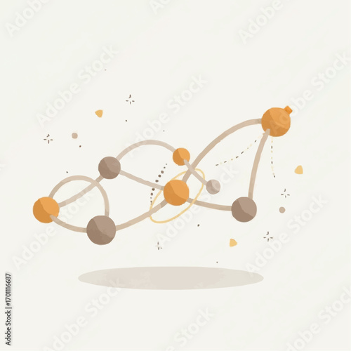 Abstract molecular structure illustration with vibrant colors on a light background