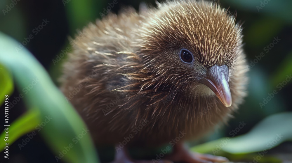 Obraz premium Close-up of a fluffy kiwi chick.