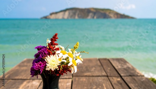 Wallpaper Mural Colorful bouquet on a wooden pier by the sea Torontodigital.ca