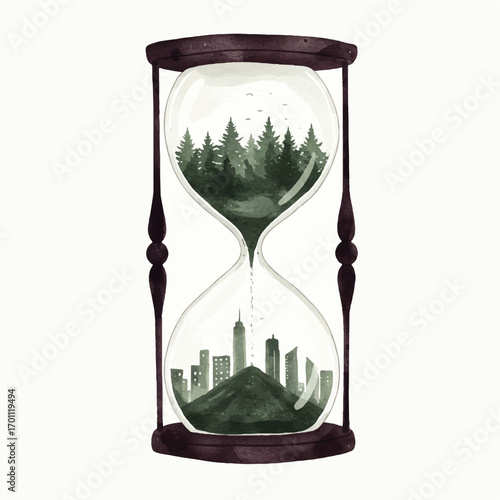 Time slipping away from nature to the city, a visual metaphor of environmental change and urgency