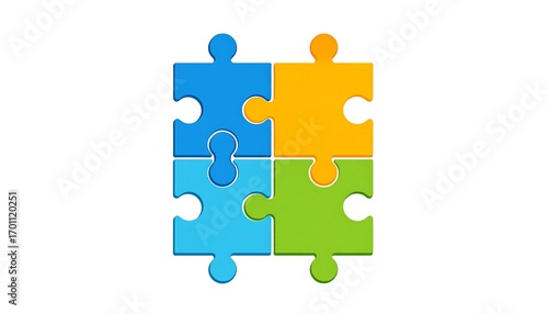 Four vibrant puzzle pieces in a grid format, showcasing a harmonious arrangement of complementary colors.