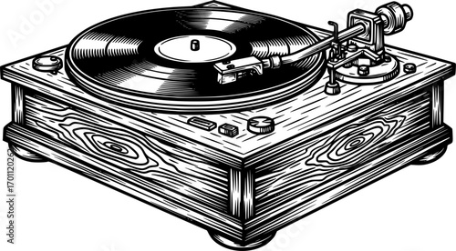 silhouette vector of Vintage Record Player Illustration, A Nostalgic Woodcut Style isolated on white background svg png
