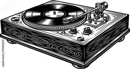 silhouette vector of Vintage Record Player Illustration, A Nostalgic Woodcut Style isolated on white background svg png
