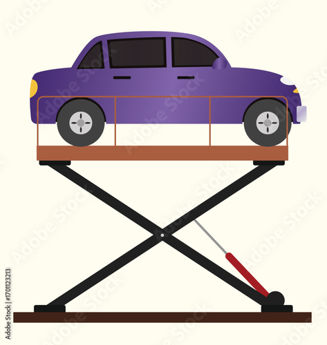 A purple car on a hydraulic scissor lift vector illustration, Perfect for websites or publications
