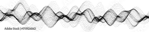 Abstract stipple wave flow in light grain texture and digital spray. Gradation of particles in monochrome background. Vector.	