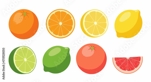 Vibrant Citrus Fruit Collection Featuring Oranges, Lemons, Limes, and Grapefruit for Healthy Eating Promotion and Recipe Illustration in Food and Beverage Design Projects