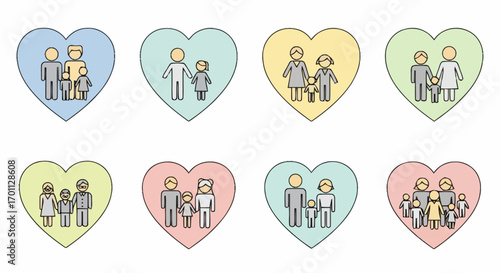 Diverse Family Structures in Pastel Hearts: A Symbolic Representation for Family Services and Educational Resources on Love and Togetherness