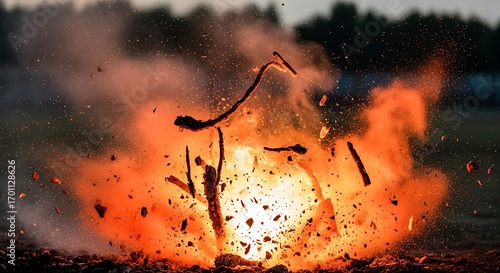 Explosion of Fire and Debris.