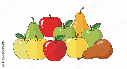 Vibrant Apple and Pear Collection: An Appetizing Vector Illustration for Healthy Eating, Education, and Nutritional Visuals in Culinary Projects