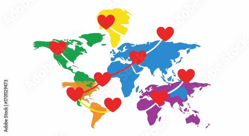Connecting Hearts Across the Globe Illustration Depicting Global Love and Relationships for Social Media, Valentine's Day, and International Friendship Day Campaigns