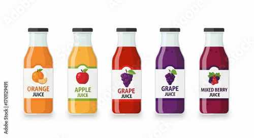 Assorted Fruit Juice Bottles for Healthy Lifestyle and Refreshment Advertising, Suitable for Nutritional Product Promotion, Food Packaging Designs, and Beverage Industry Marketing