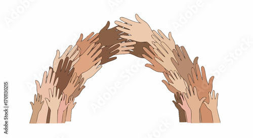 Conceptual Illustration of Diverse Hands Forming a Bridge, Symbolizing Unity, Collaboration, and Inclusivity for Social and Community Projects