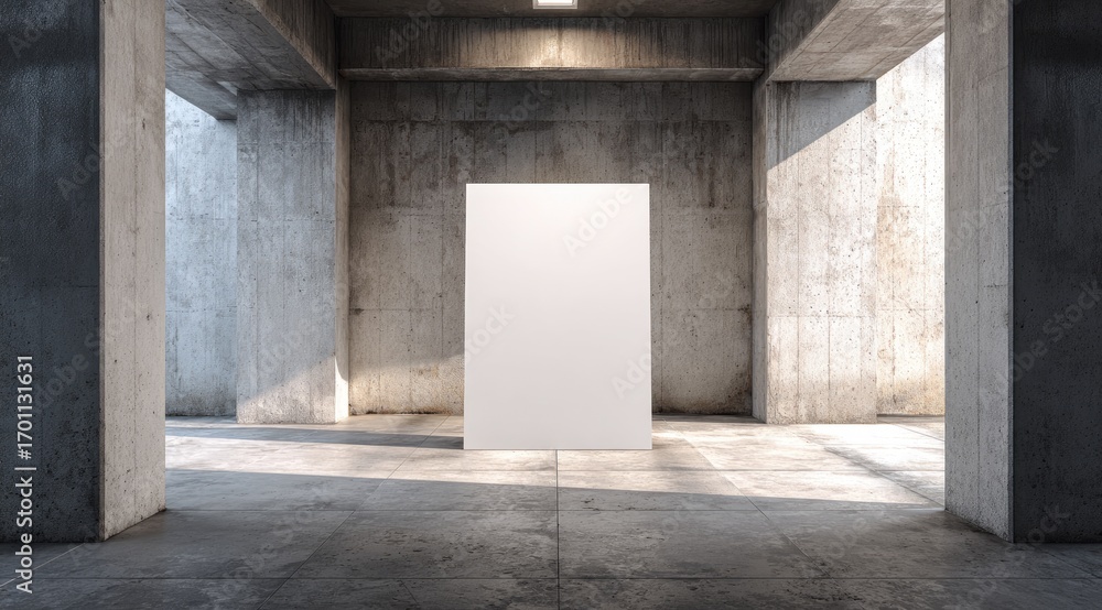 Obraz premium Empty white canvas in a concrete interior space