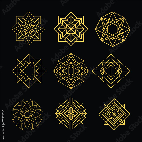 Geometric Golden Pattern Design – Elegant Decorative Abstract Illustration