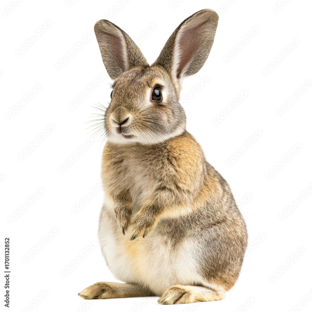 Fototapeta premium Rabbit is standing on its hind legs and looking at the camera
