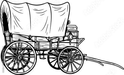 silhouette vector of Antique western wagon drawing, vintage carriage isolated on white background svg png