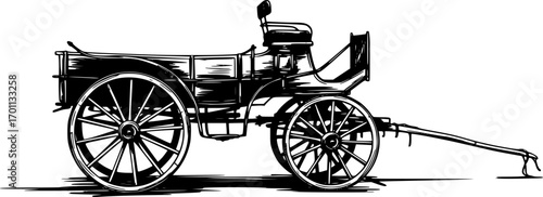 silhouette vector of Antique western wagon drawing, vintage carriage isolated on white background svg png