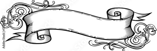 Vintage scroll banner with ornate flourishes perfect for elegant titles and announcements