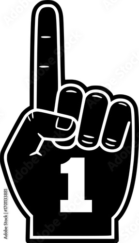 Number 1 one sports fan foam hand with raising forefinger vector icon. Vector Illustration. EPS 10

