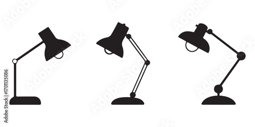 Lamp light silhouette, Desk lamp light silhouette vector set on white background 