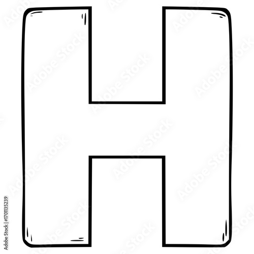 H uppercase Alphabet illustration hand drawn outline vector