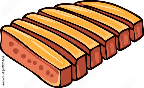 Illustration of a Ribs, Cut Out Clipart. Butchery food assortment for grocery store. Vector cartoon illustration.