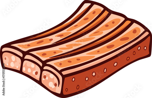 Illustration of a Ribs, Cut Out Clipart. Butchery food assortment for grocery store. Vector cartoon illustration.
