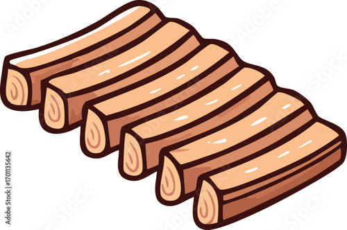 Illustration of a Ribs, Cut Out Clipart. Butchery food assortment for grocery store. Vector cartoon illustration.