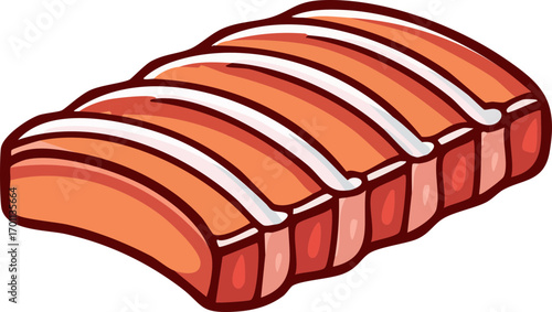 Illustration of a Ribs, Cut Out Clipart. Butchery food assortment for grocery store. Vector cartoon illustration.