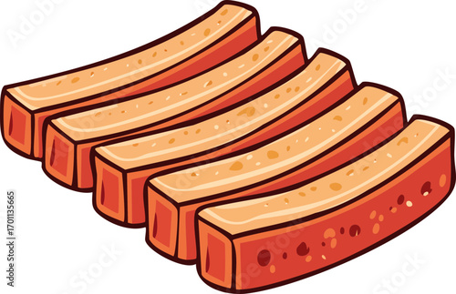 Illustration of a Ribs, Cut Out Clipart. Butchery food assortment for grocery store. Vector cartoon illustration.