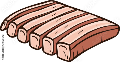 Illustration of a Ribs, Cut Out Clipart. Butchery food assortment for grocery store. Vector cartoon illustration.