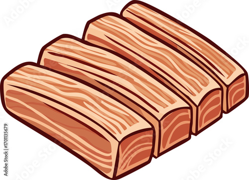 Illustration of a Ribs, Cut Out Clipart. Butchery food assortment for grocery store. Vector cartoon illustration.