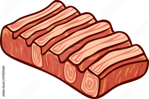Illustration of a Ribs, Cut Out Clipart. Butchery food assortment for grocery store. Vector cartoon illustration.