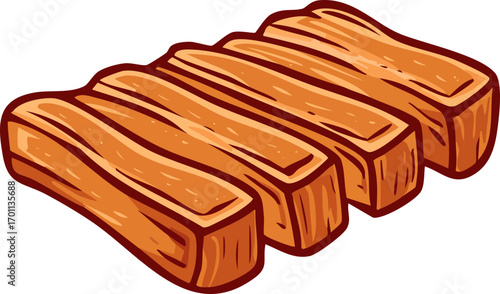 Illustration of a Ribs, Cut Out Clipart. Butchery food assortment for grocery store. Vector cartoon illustration.