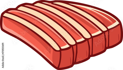 Illustration of a Ribs, Cut Out Clipart. Butchery food assortment for grocery store. Vector cartoon illustration.