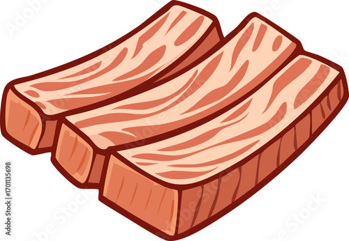 Illustration of a Ribs, Cut Out Clipart. Butchery food assortment for grocery store. Vector cartoon illustration.