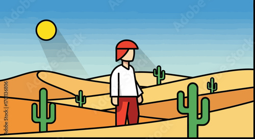 Desert Adventure A Person Navigating the Arid Landscape Under the Scorching Sun