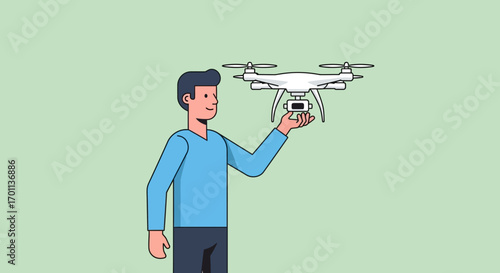 Man Holding a Drone in Animation Exploring Aerial Technology and Photography