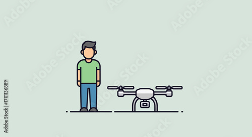 Man Standing Next to a Drone A Simple Illustration of Technology and Recreation